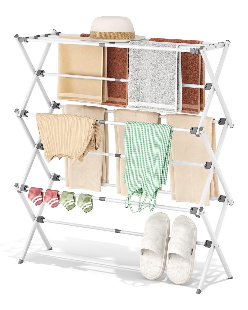 APEXCHASER Drying Rack Clothing - 3 Tier Metal Clothes Drying Rack Collapsible, Laundry Drying Rack Expandable, Small Clothe Airer for Baby Clothes Towel Bib Sock Indoor Outdoor Use(White)