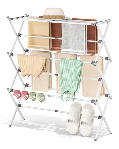 APEXCHASER Drying Rack Clothing - 3 Tier Metal Clothes Drying Rack Collapsible, Laundry Drying Rack Expandable, Small Clothe Airer for Baby Clothes Towel Bib Sock Indoor Outdoor Use(White)