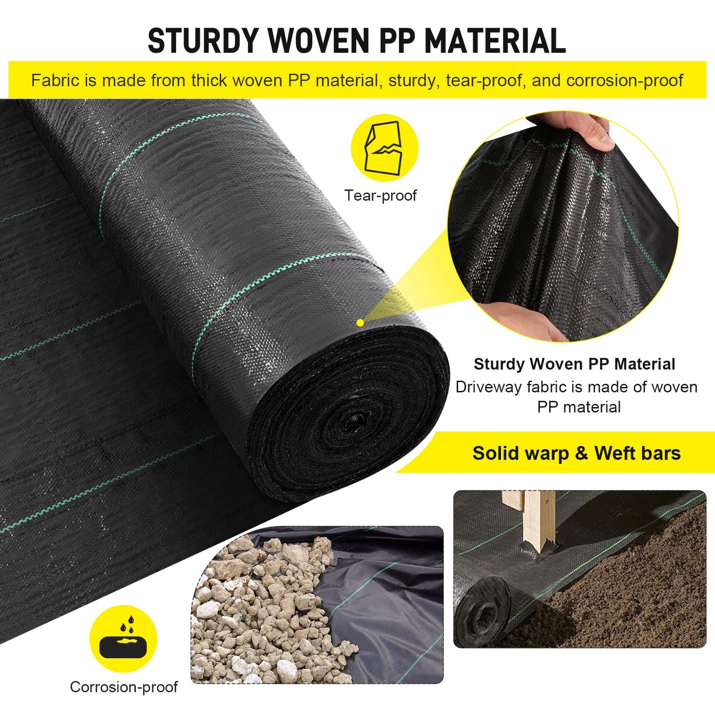Driveway Fabric, 13x115 ft Commercial Weed Barrier, Heavy Duty 5oz French Drain Fabric for Erosion Control, Landscape Projects