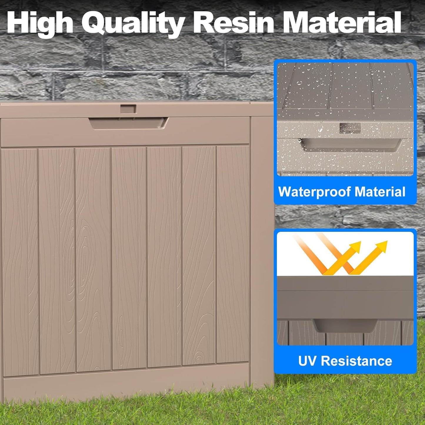 Regine Switzerland 36 Gallon Outdoor Deck Box - Lockable Waterproof Storage for Garden Tools & Cushions | Grey