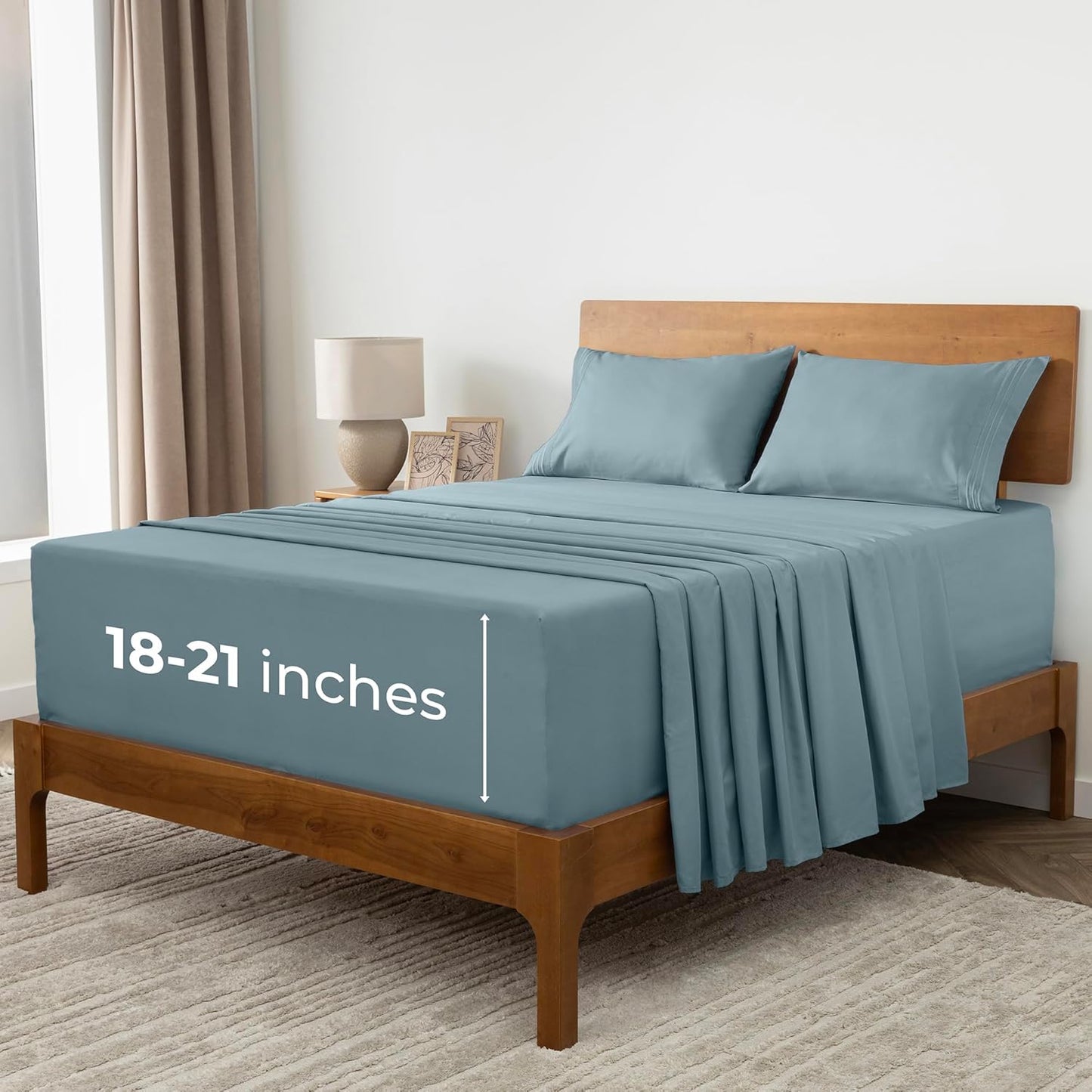 Mellanni Extra Deep Split King Sheets - 5 PC Hotel Luxury Bedding Set | Ultra Soft, Cooling, Spa Blue