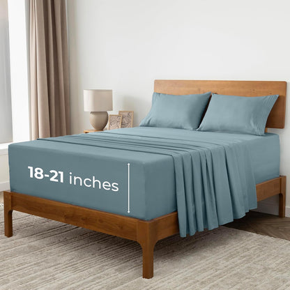 Mellanni Extra Deep Split King Sheets - 5 PC Hotel Luxury Bedding Set | Ultra Soft, Cooling, Spa Blue