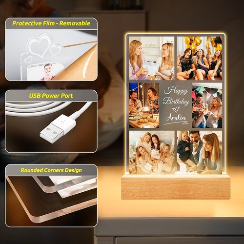 Jkolalin Personalized Picture Frame - Custom Photo Frame with Night Light | Ideal Birthday Gift for Friends