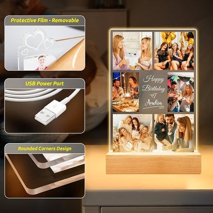 Jkolalin Personalized Picture Frame - Custom Photo Frame with Night Light | Ideal Birthday Gift for Friends
