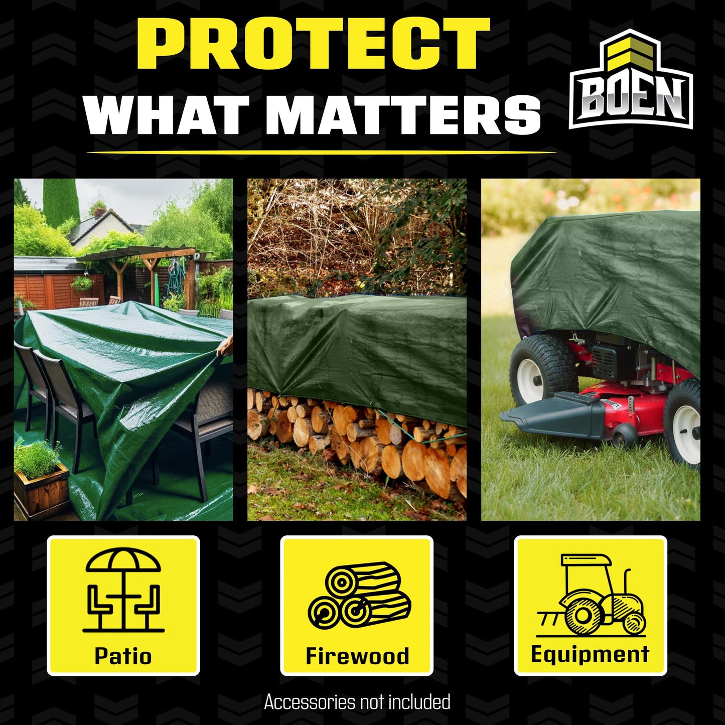 Ultra Heavy Duty Tarp Waterproof Large Cover | Hunter Green, 20' x 30' 16 Mil Thick | Rip Proof Tarps | Thick Weave Material, UV Resistant Great for Tarpaulin Canopy Tent, Boat, RV or Pool Cover