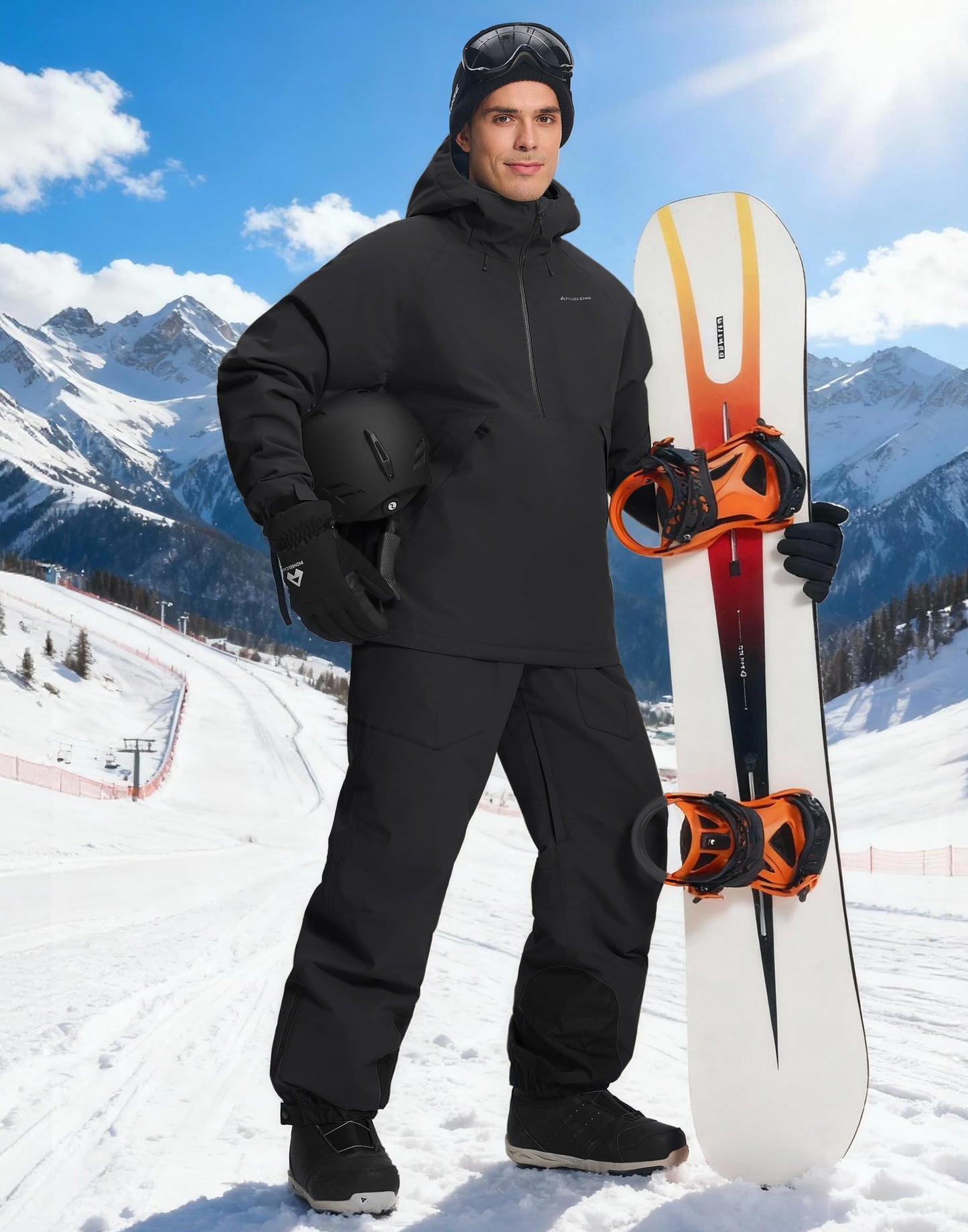Pioneer Camp Snow Pants Men Baggy Snowboard Pants Waterproof Insulated Outdoor Winter Warm Ski Bibs Overall with Suspenders Black