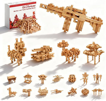 STEM Wooden Building Blocks - 20+ Shapes 3D Puzzle Brain Games Educational Toys Gift for Kids and ClassroomMontessori STEM Toys for Ages 5+ and Adults (20 in 1 Premium Version)