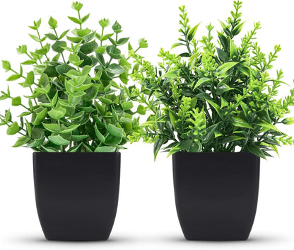 Skiennix 2 Pack Small Fake Plants - Stylish Black Bathroom Accessories for Home Decor