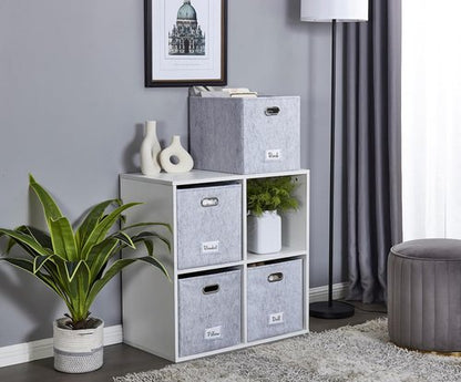 DECOMOMO Felt Storage Bins - 11-Inch Cube Storage Bins with Labels for Kallax Shelves | Light Grey (Set of 6)