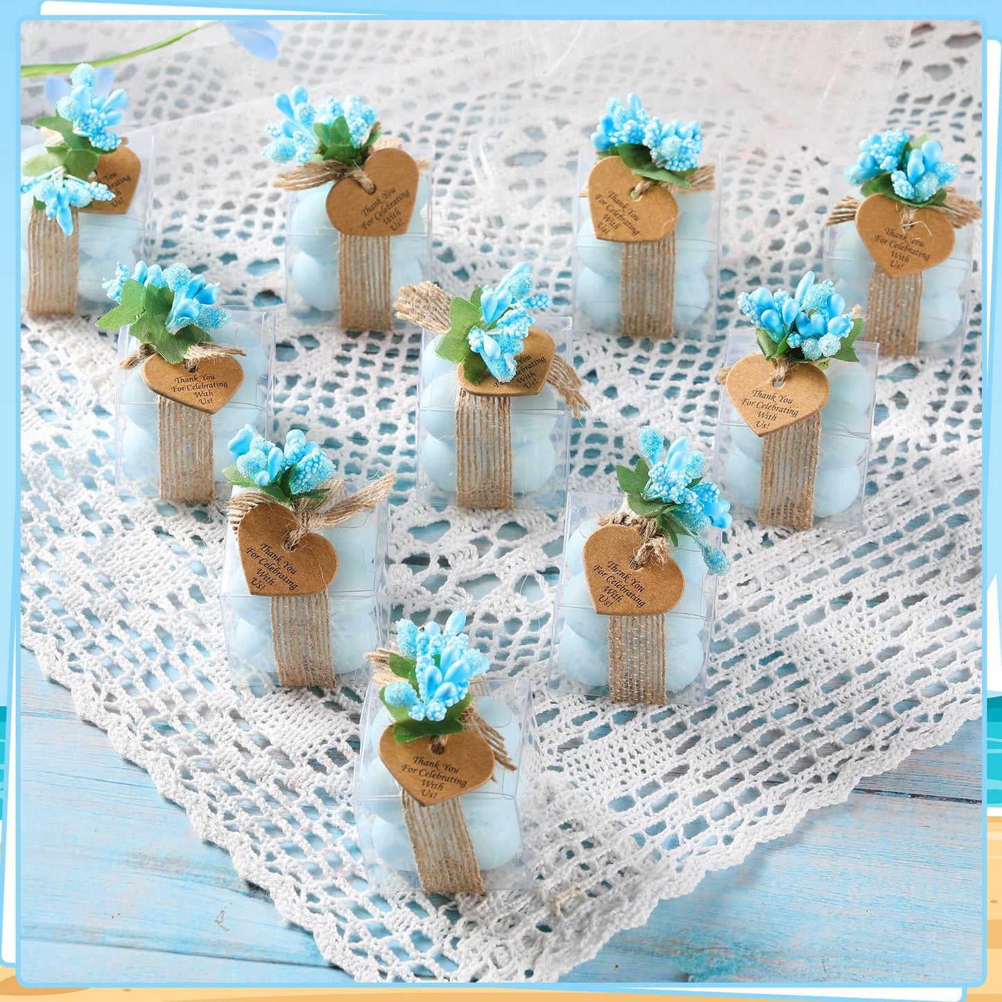 MTLEE Mini Bubble Candles Wedding Favors Gifts for Guests 1.57" x 1.38" Bubble Candles with Cards Dried Flowers DIY Gift Set for Baptism Party Bridal Shower Thank You Gifts(Blue,30 Sets)