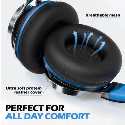 AILIHEN C8 Kids Headphones Wired, On-Ear Headphones with Microphone and Volume Control Foldable Corded Stereo 3.5mm Headset for School Teens Smartphones Chromebook Laptop Tablets Travel (Black Blue)
