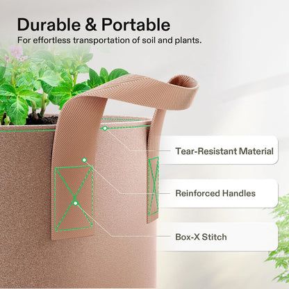 VIVOSUN 20 Gallon Heavy Duty Grow Bags - 5-Pack Thickened Nonwoven Fabric Pots with Strap Handles | Tan