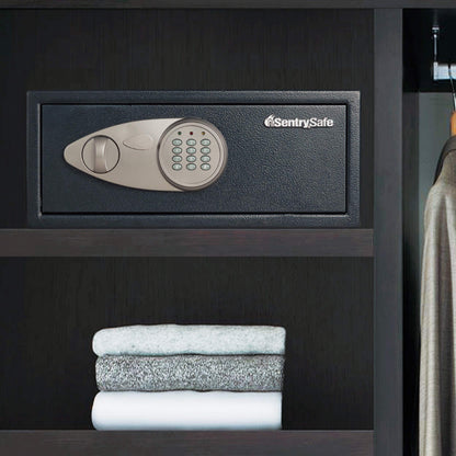 SentrySafe Shelf Safe with Digital Keypad Lock, Steel Safe with Interior Lining and Bolt Down Kit for Money, Jewelry, 0.78 Cubic Feet, 7.1 x 16.9 x 13.8 Inches, X075
