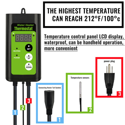 LINGLONGTEMP 2000W Submersible Hot Tub & Pool Portable Electric immersion Water Heater with Temp Control, GFCI for Swimming Pool, Pond, Bathtub, inflatable pool, Baptismal, above ground pool & Spa tub
