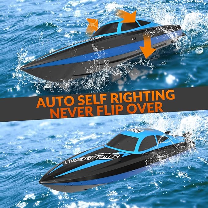 VOLANTEXRC RC Boat 20MPH Fast Remote Control Boat with Lights 2.4Ghz Toy Boat for Pools and Lakes with 2 Rechargeable Batteries Toys Gifts for Adults Blue
