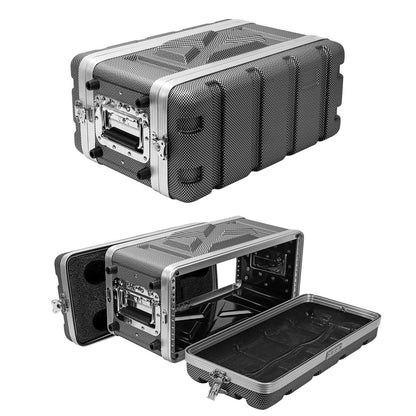 4U ABS Rack Case Shallow 8" Depth, 19" Rackmount Flight Road Travel Case, Waterproof Protective Hard Case with Customized Foam, Wireless Mic System Storage/Amp/Effect/DJ Mixer