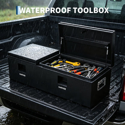 Garvee Heavy Duty Steel Truck Bed Tool Box, Truck Tool Box with Side Handle, Waterproof Trailer Storage Tool Box Chest Box Organizer for Pickup, Truck Bed, RV, Trailer