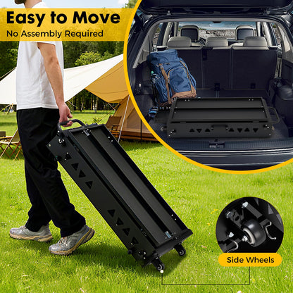 GVGBUK Portable Outdoor Grill Table with Wheels, Heavy-Duty Steel Prep Table, Folding Griddle Stand with Shelves, Bottle Opener, No Assembly Required, for BBQ, Pizza Oven, Patio