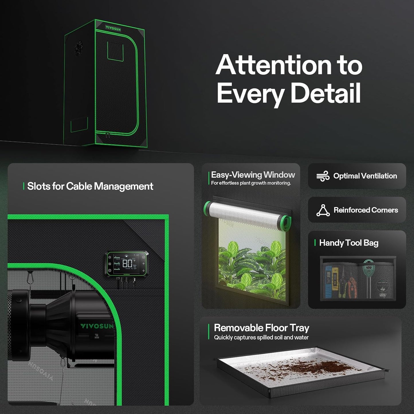 VIVOSUN S224 Grow Tent - 2x2 ft High Reflective Mylar with Observation Window & Floor Tray for Hydroponics