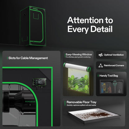 VIVOSUN S224 Grow Tent - 2x2 ft High Reflective Mylar with Observation Window & Floor Tray for Hydroponics