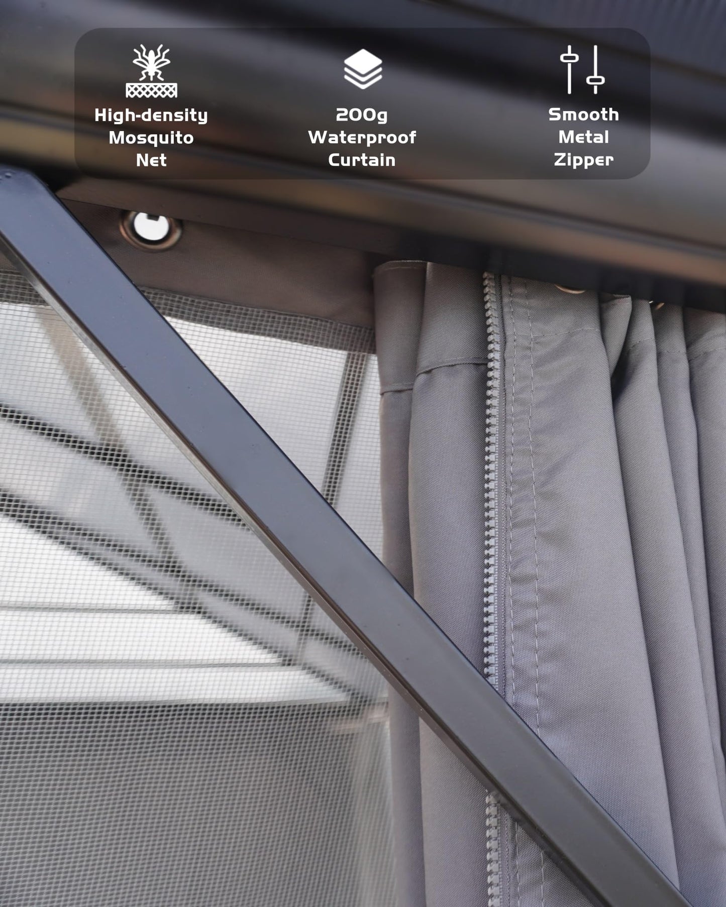 GarveeLife Hardtop Gazebo 12 ft x12 ft for All Weather, with Double Metal Roof, Aluminum Alloy Frame, Net, and Curtain, Permanent Building for Patio, Deck, Backyard, Lawn, and Garden