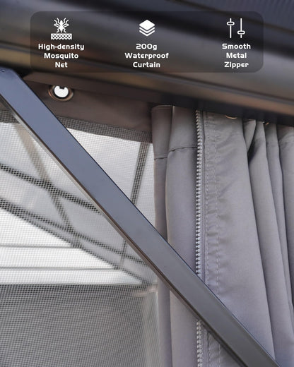 GarveeLife Hardtop Gazebo 12 ft x12 ft for All Weather, with Double Metal Roof, Aluminum Alloy Frame, Net, and Curtain, Permanent Building for Patio, Deck, Backyard, Lawn, and Garden