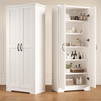 Decofy 70" Tall Storage Cabinet, Large Wood Storage Pantry Cabinet with 6 Adjustable Shelves & 2 Doors, Standing Utility Storage Cabinets for Kitchen, Bathroom, Dining Room (Soft White)