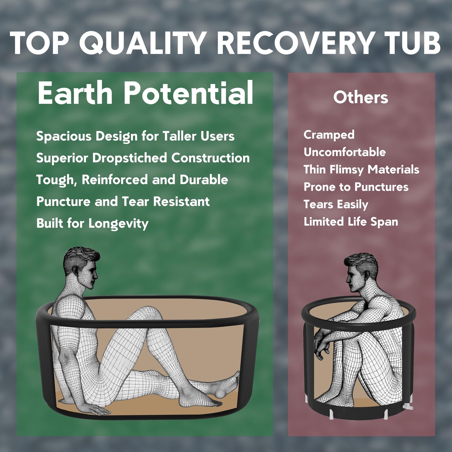 Recovery Tub – XL Inflatable Ice Bath for Cold Water Therapy & Muscle Recovery | Durable, Leak-Proof Cold Plunge Tub for Athletes | Ice Plunge Bath with Chiller Connections | Insulated Cover