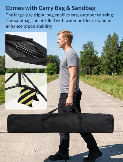 Meking 15.75 ft Heavy Duty Tripod for Xbotgo Falcon/Chameleon/Lights - Thickened Aluminium Alloy Tube with Air-Cushioned Absorption, 1/4“ Quick-Release Adapter, with Carrying Bag and Sandbag