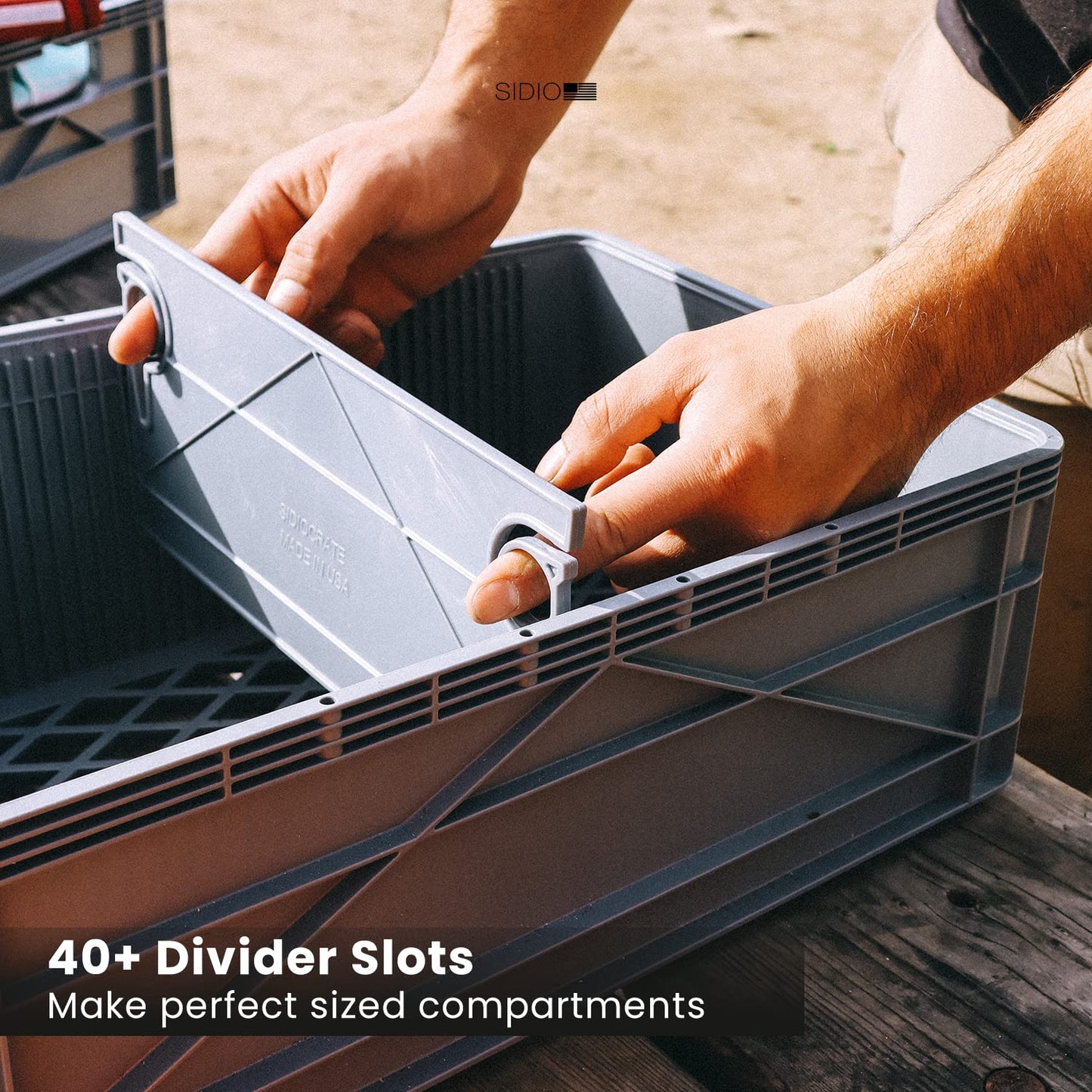 SIDIO CRATE Starter Pack - Two Full Size and One Half Size SidioCrate, Stackable Outdoor Organizer Storage Bins with Clear Lid and Dividers - Orange