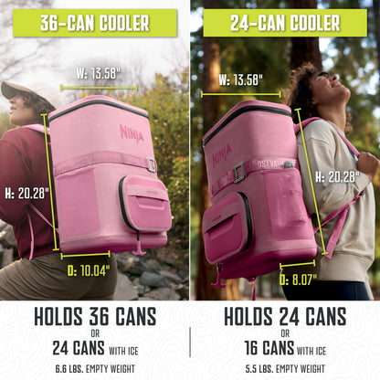 Ninja FrostVault Go Backpack Soft Cooler with Cold Dry Zone Storage, Ergonomic Backpack Straps for Lightweight Carrying, Premium Heavy Duty Insulated Cooler, Keeps Ice for Hours, Petal Pink, FF136PK