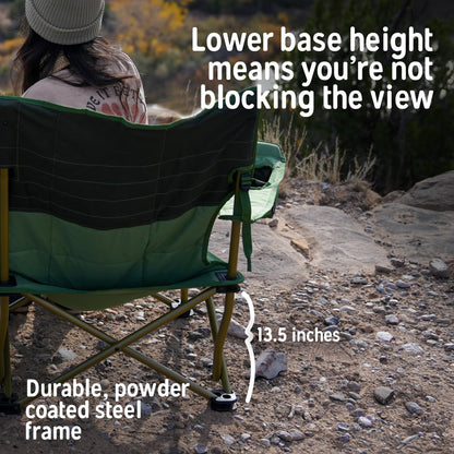 Kelty Low Loveseat Oversized 2-Person Heavy Duty Folding Camp Chair, Double Seat for Soccer Games, Tailgating, Beach Days (Low Height/Dark Shadow)