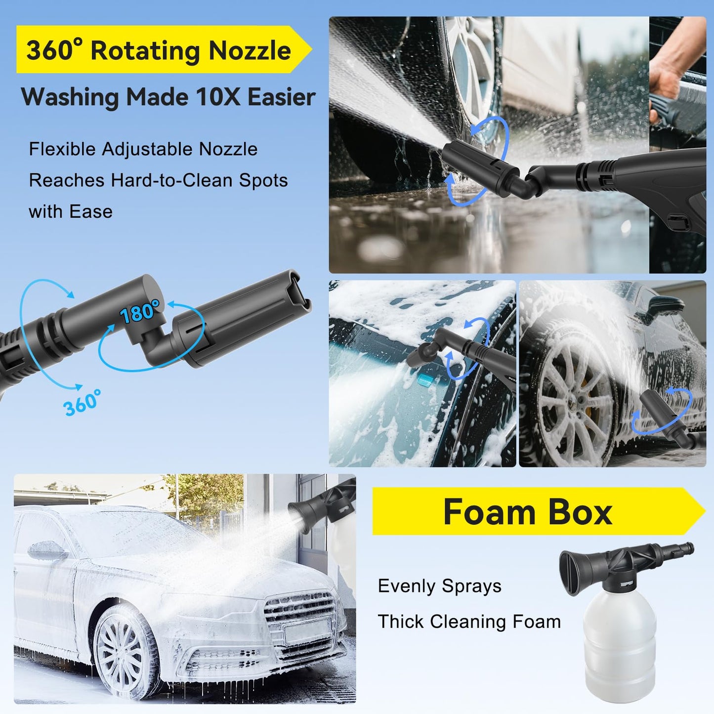Portable Cordless Cleaner with Tank: Foldable Electric Cleaning Tool, 3.4 Gal Tank, Multi-Level Adjustable Spray, 360° Rotating Nozzle, Compact for Car, Garden, Patio, Camping
