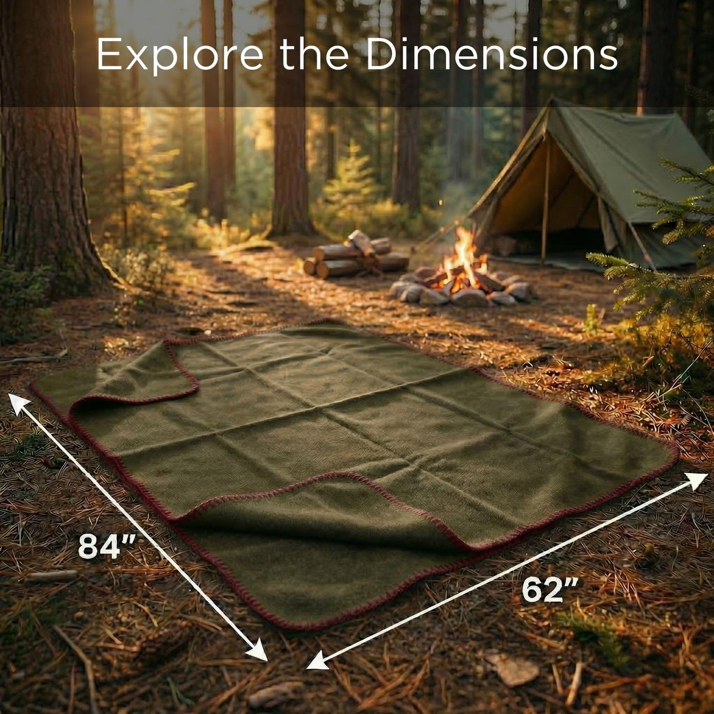 Wool Camping Blanket – 70% Wool Heavy-Duty Military Style Throw, Warm & Washable, Fire Retardant Cover for Emergency, Survival & Outdoor Use – Perfect for Camping, Car, Home & Hiking, Olive 62x84