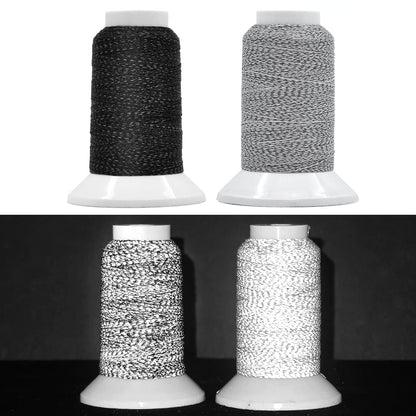 SunBling High-Visibility Reflective Embroidery Thread Kit Improved Night Safety, 2X200M(218Yds) Each Spool Polyester Sewing Machine Thread Suitable for Hand Embroidery, Sewing, Quilting (Black&Gray)