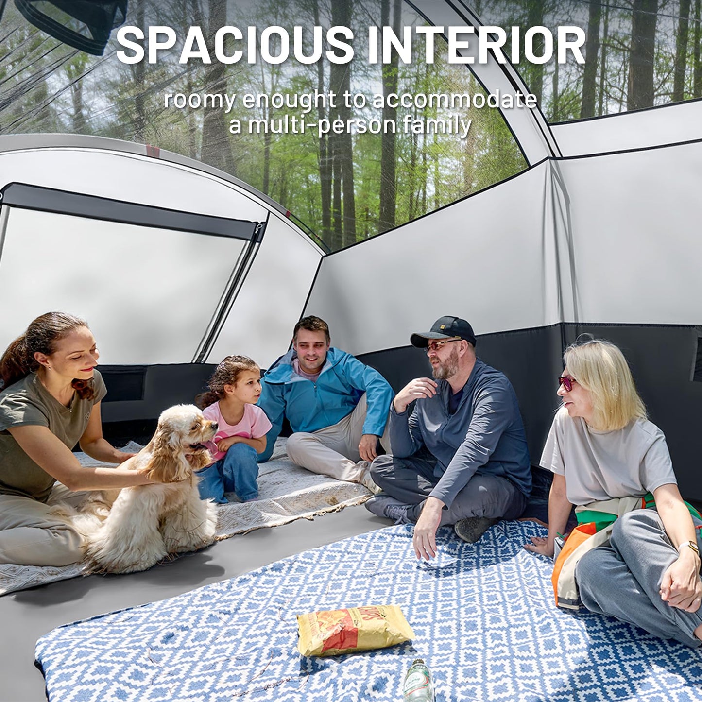 TIMBER RIDGE 8 Person Family Camping Tent with Screen Room, Double Layer Waterproof Weather Resistant Big Tunnel Tent with Rainfly Carry Bag, Large Family Tent for Outdoor Party 20ft x 8ft x 76in