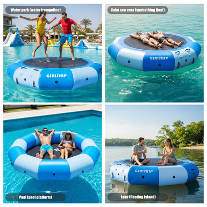 GIRISHIP Inflatable Water Trampoline, Floating Lake Trampoline for Adults Portable Bounce Swim Platform for Lake, Pools with Pump and Rope Ladder