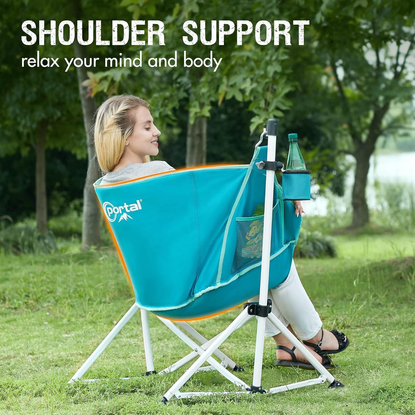 Portal Hammock Camping Chair Folding Rocking Chair Portable Swinging Chair with Cup Holder for Outdoor Lawn Backyard Patio Car Camp Sports Concerts,Support 350 lbs Blue, 2 Pack