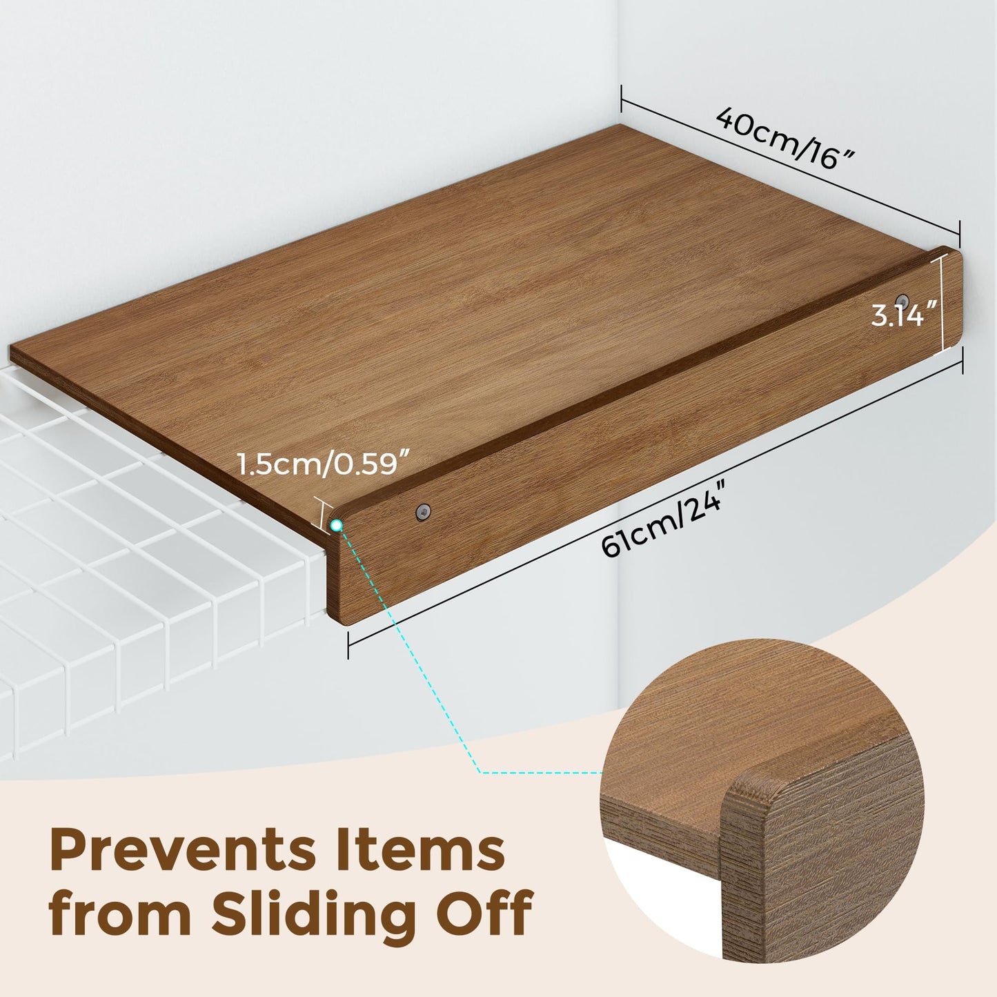 Bamboo Wire Shelf Covers, Wood Shelf Covers for Wire Shelving, 5 Pack Wire Rack Covers, Wire Shelf Liner for Pantry, Closet, Kitchen 24" W x 16" D