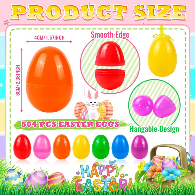 OCTERIC 60Pcs Easter Eggs, 2.3" Fillable Bright Colors Plastic Easter Eggs Empty for Easter Hunt, Easter Basket Stuffers, Party Favor, Classroom Prize Supplies