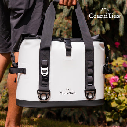 GrandTies 40 Can Portable Soft Cooler Bag - High-Performance Large Cooler - Leak Proof Waterproof Insulated Cooler Bag - Portable Ice Chest for Outdoor, Fishing, Beach, Travel, Car, Camping - White