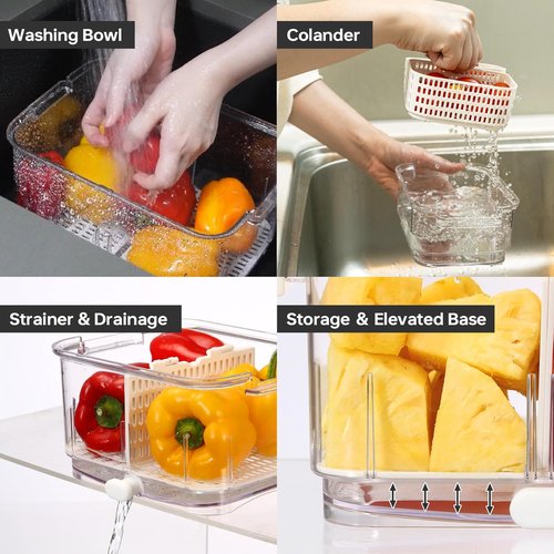 Felli Duo Fresh Produce Saver - Ventilated Fruit & Vegetable Container | Colander Strainer for Fridge