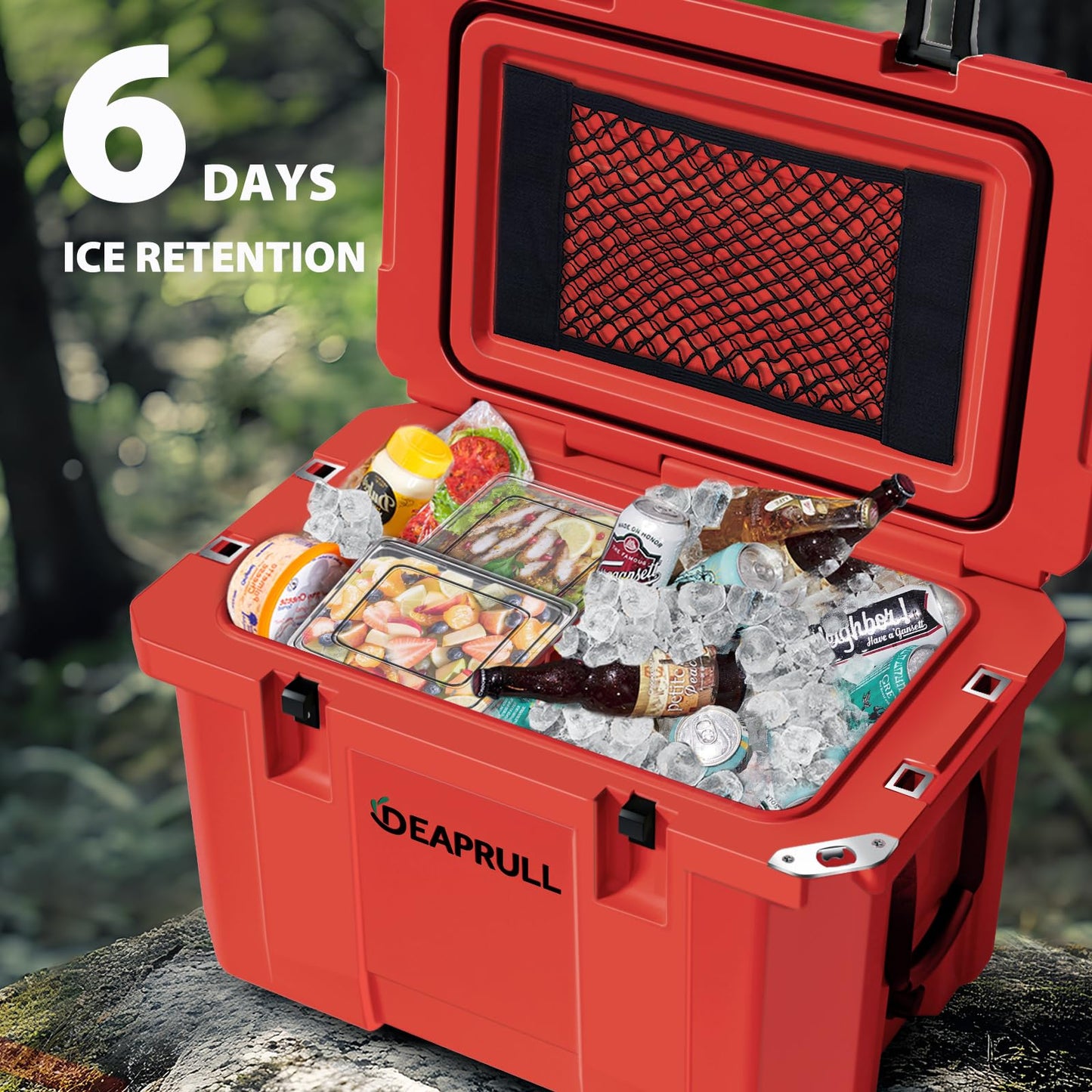 60 Quart Hard Cooler, Insulated Ice Chest Box Holds Ice for up to 6 Days, Portable Cooler with Nylon Rope Handles, Cup Holders, Double Latches for Camping Drink, Beach, Picnic, Fishing, Boat, Barbecue