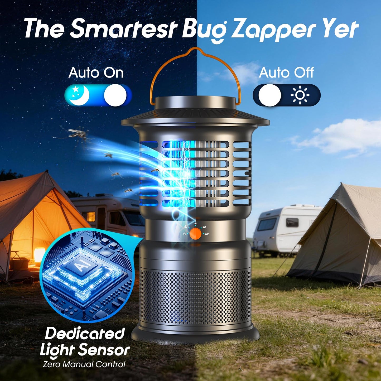 Bug Zapper Outdoor, 2-in-1 Mosquito Zapper with Attraction Light & Airflow Trap, 12H Long-Lasting Rechargeable Cordless Fly Zapper, Auto ON/Off, IPX5 Waterproof or Patio, Camping, Garage