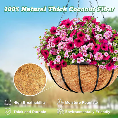 Y&M 14" Round Coconut Fiber Liner - Pre-Formed Replacement for Hanging Baskets | 2-Pack
