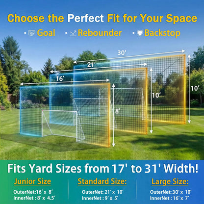 3-in-1 Soccer Goal with Rebounder & Backstop Net, Soccer Training Equipment for Backyard, Soccer Rebounder for Shooting, Passing & Ball Control, Kids & Youth (Junior)
