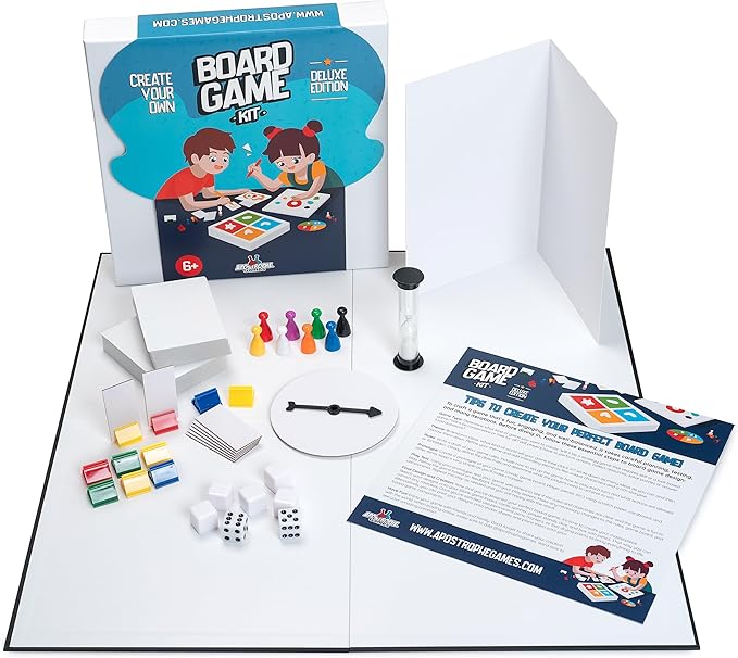 Create Your Own Board Game Set – DIY Kit with Blank Game Board Game Pieces Blank Cards Dice Spinner Rulebook Sand Timer – Build Your Own Game Kit - Deluxe Edition