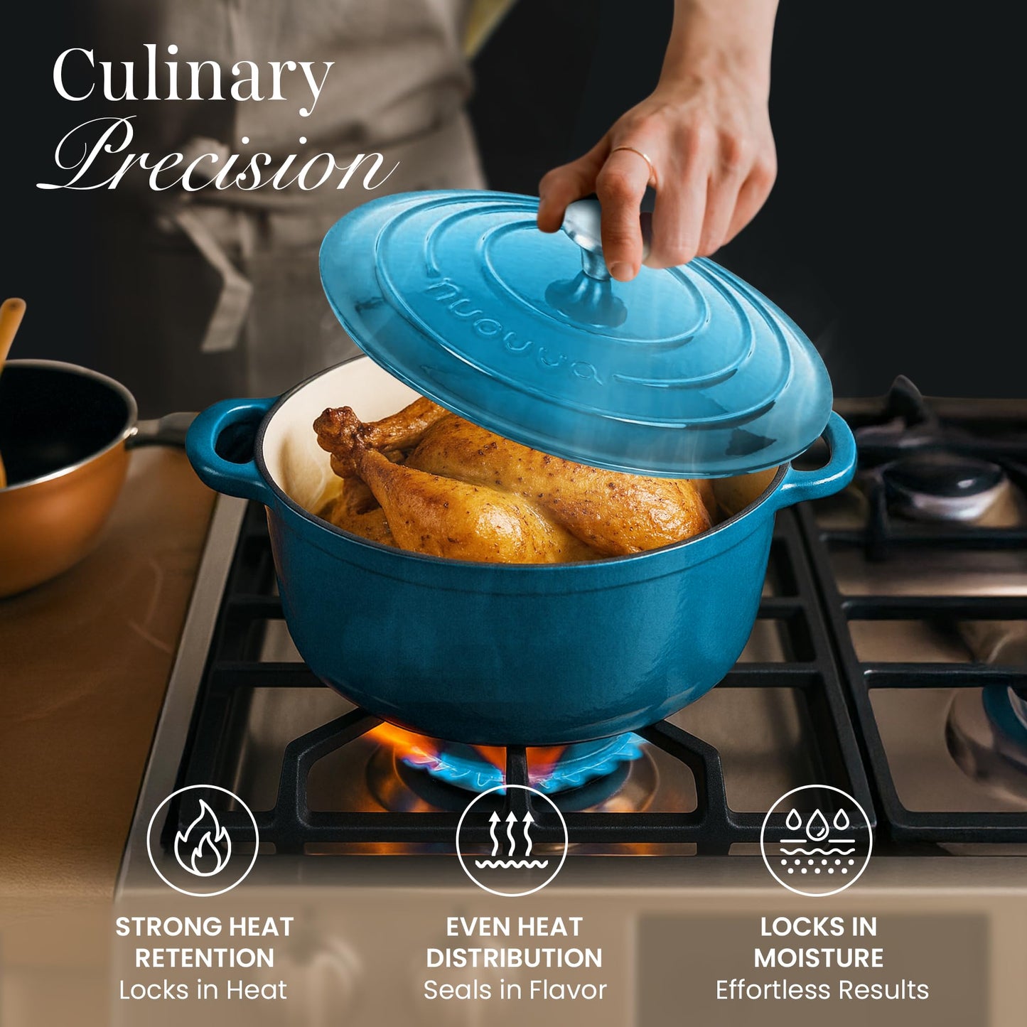 Nuovva Enamelled Cast Iron Cookware Bundle – Dutch Oven Pot with Lid, Casserole Dish & Bread Loaf Pan – Premium Ovenproof Cookware Set for Baking, Roasting & Everyday Cooking