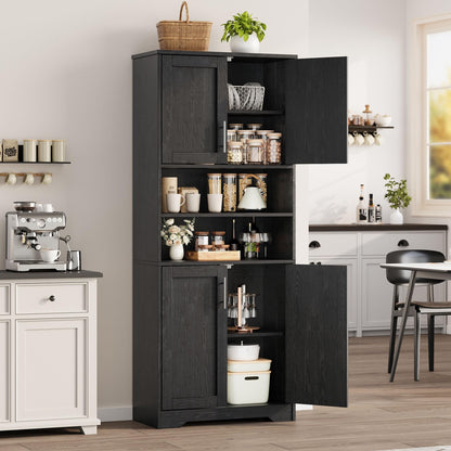 GarveeHome 72'' Tall Kitchen Pantry Cabinet, Freestanding Storage Cabinet with Doors and Shelves, Wooden Food Pantry Farmhouse Cupboard Buffet for Kitchen Dining Living Room, Black