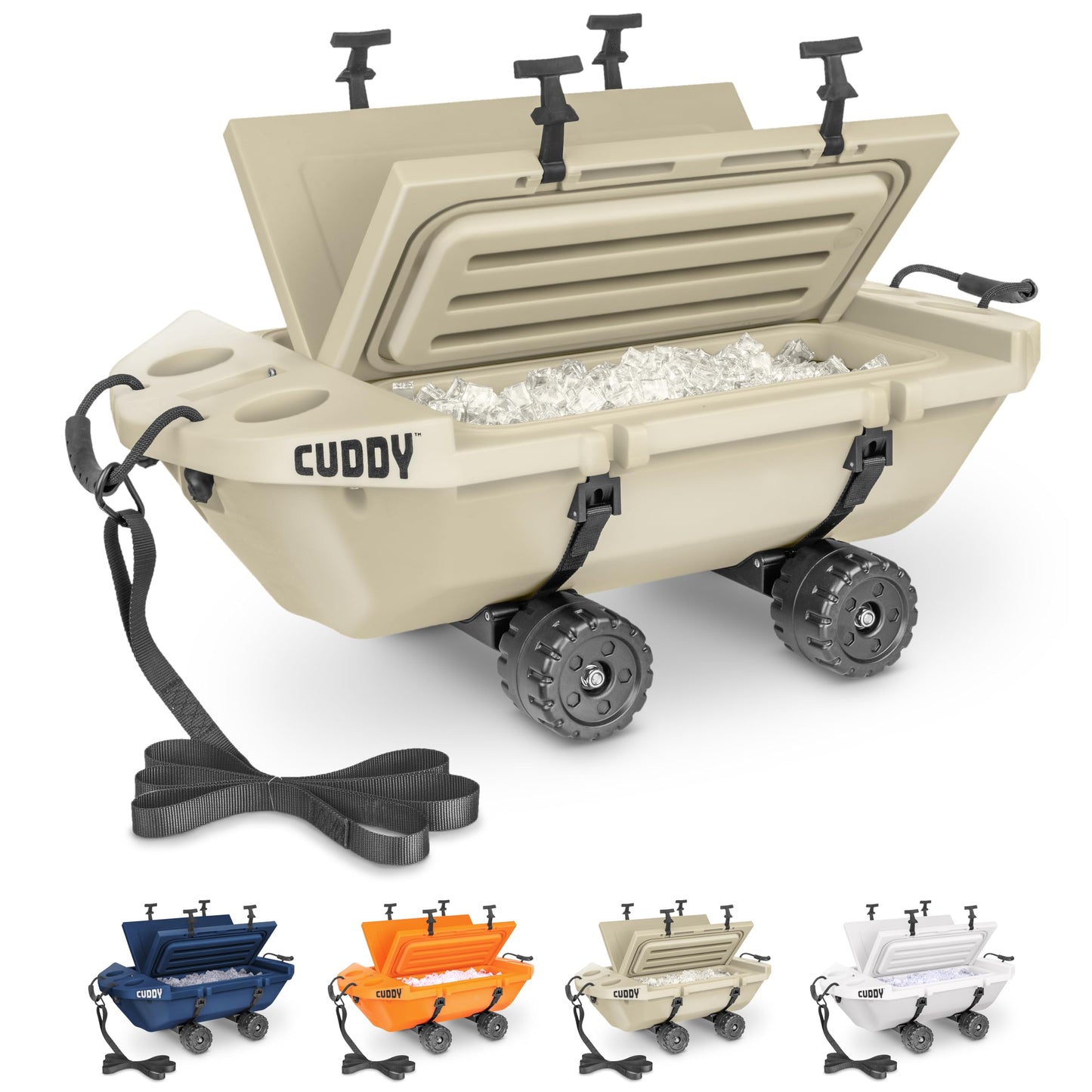 Cuddy Crawler Cooler with Wheels – 40 QT Amphibious Floating Cooler and Dry Storage Vessel - Tan